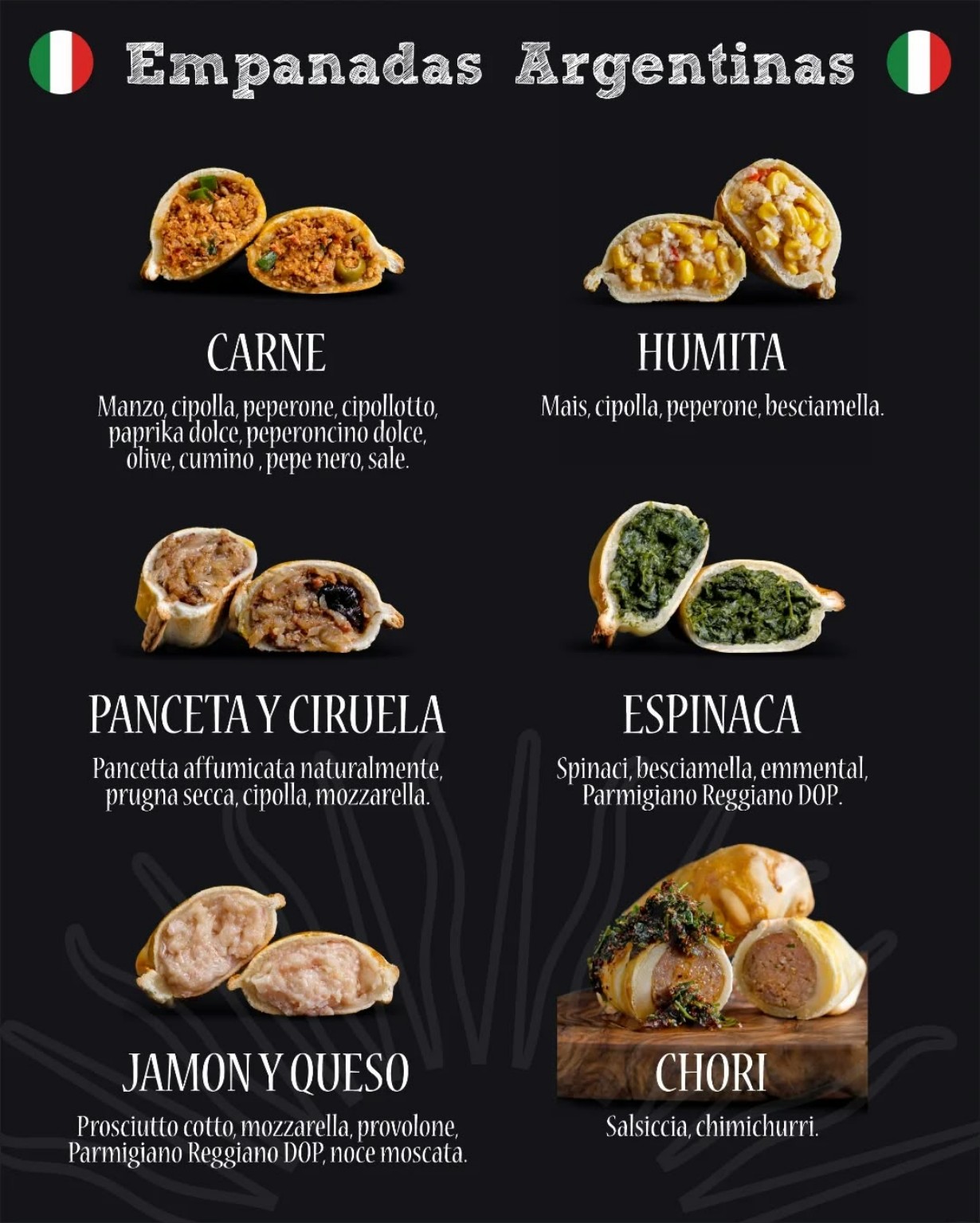 Menu empanadas in italiano